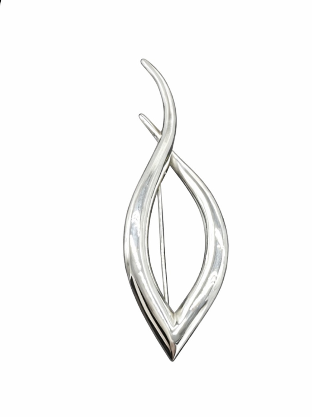 Vintage Silver Tone Abstract Brooch Modernist Sculptural Minimalist Statement